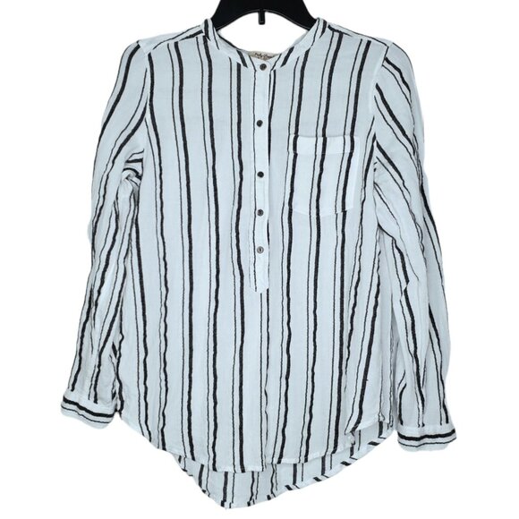 Lucky Brand Womens Blouse Size Small Striped Semi Sheer Long Roll Tab Sleeves - Picture 1 of 12